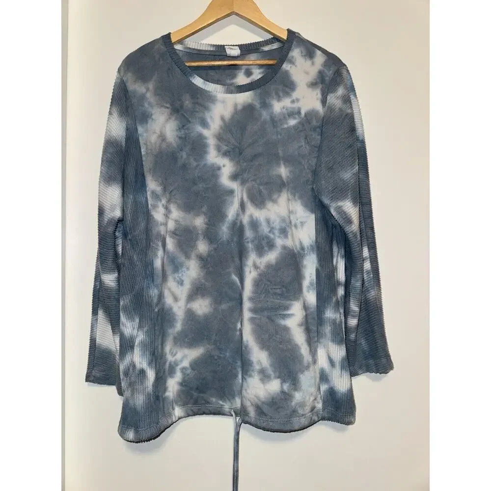 LIVI Lane Bryant Womens Plus Size 18/20 Blue Tie Dye Sweater Pullover Tie Waist